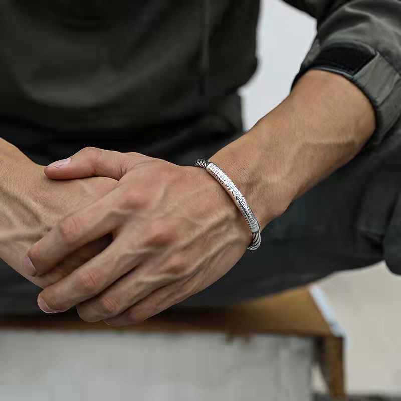Tibetan style sterling silver heart sutra bracelet