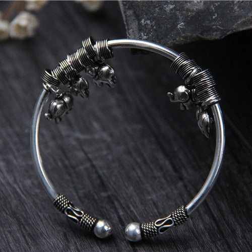 S925 sterling silver vintage handmade elephant open bracelet