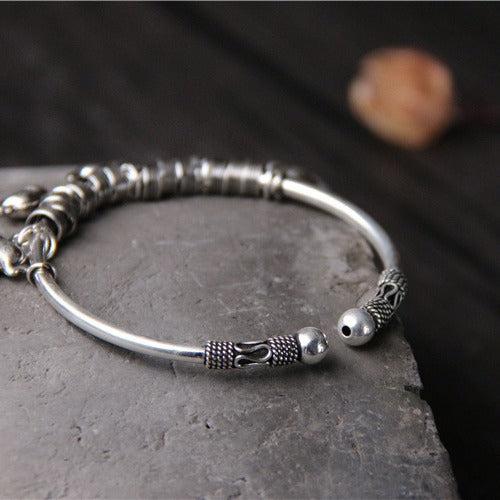 S925 sterling silver vintage handmade elephant open bracelet