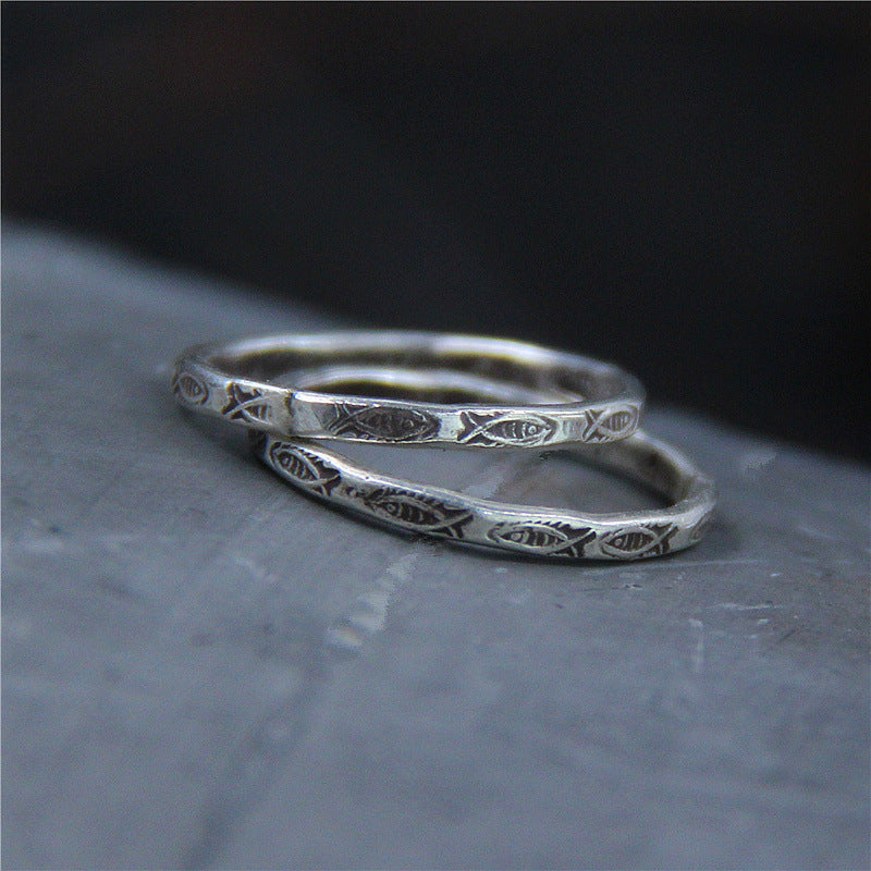 S925 sterling silver ring a group of small fish pure handmade fish thin ring
