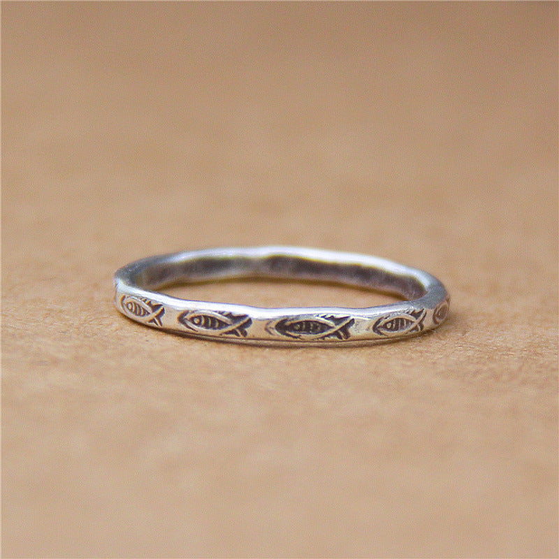 S925 sterling silver ring a group of small fish pure handmade fish thin ring