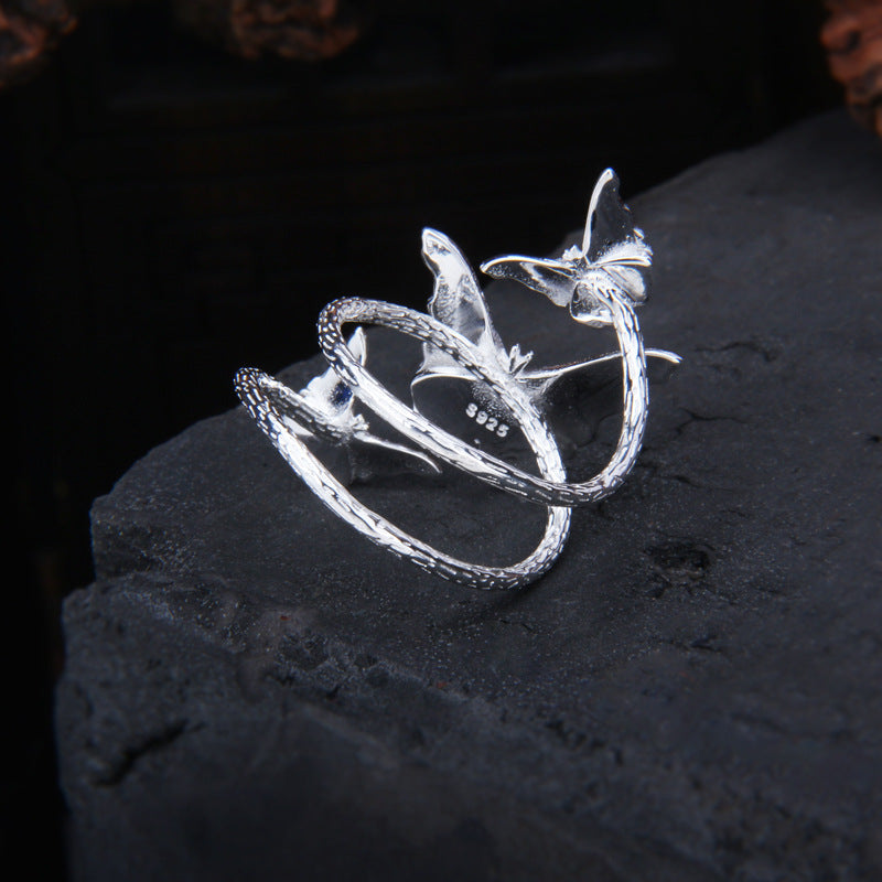 S925 Sterling Silver Adjustable Butterfly Wrap Ring
