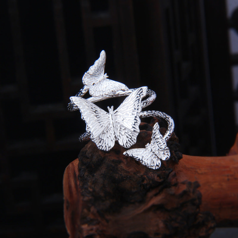 S925 Sterling Silver Adjustable Butterfly Wrap Ring