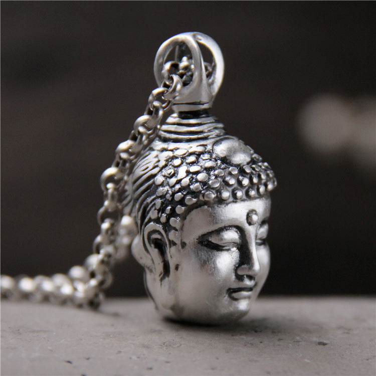 S999 sterling silver necklace double-sided Buddha and devil switching pendant