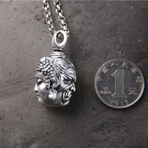 S999 sterling silver necklace double-sided Buddha and devil switching pendant