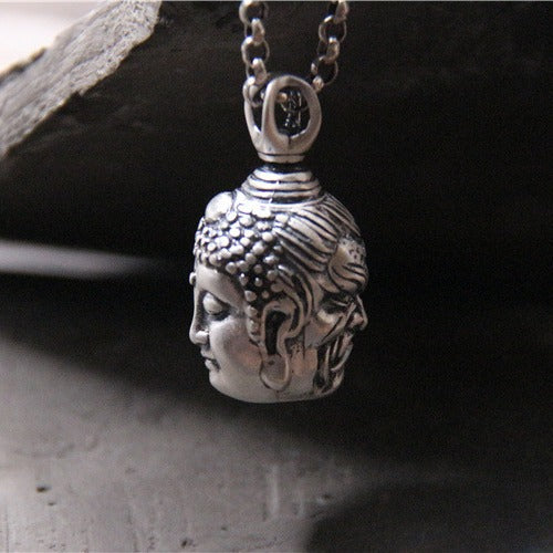S999 sterling silver necklace double-sided Buddha and devil switching pendant
