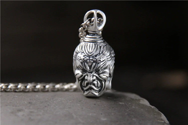 S999 sterling silver necklace double-sided Buddha and devil switching pendant