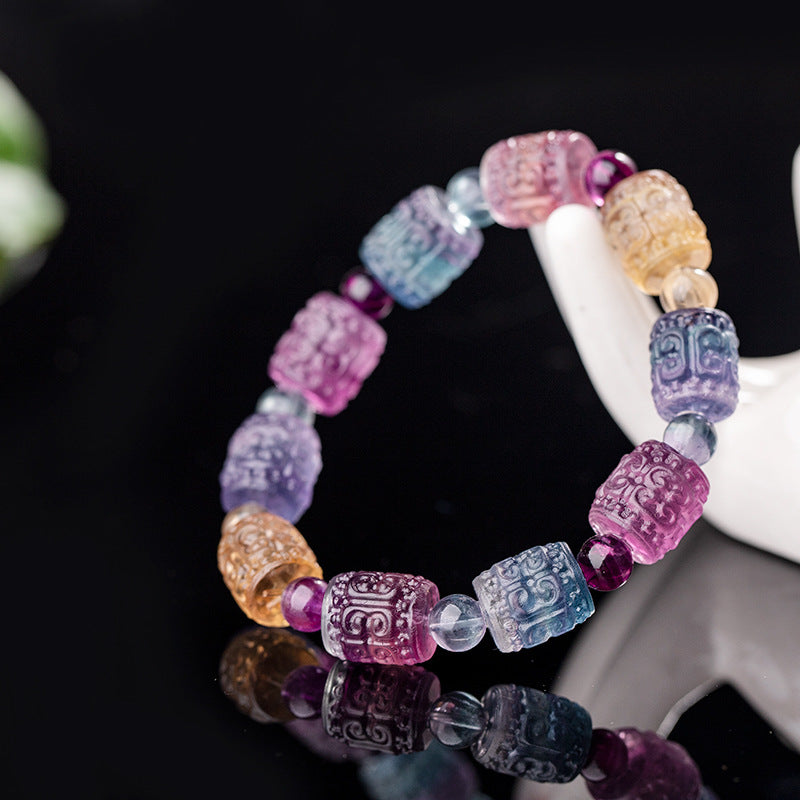 Candy color carved pattern bracelet healing natural crystal stone colorful fluorite bracelet