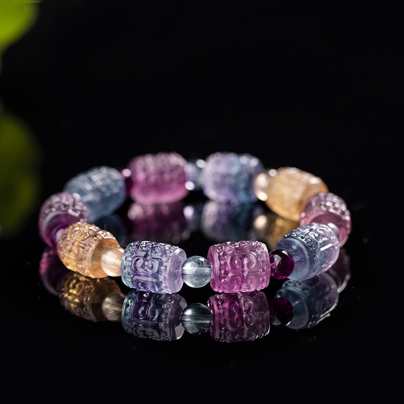 Candy color carved pattern bracelet healing natural crystal stone colorful fluorite bracelet