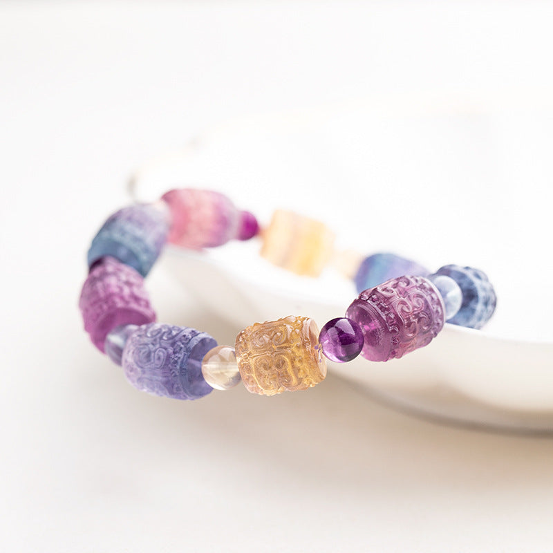 Candy color carved pattern bracelet healing natural crystal stone colorful fluorite bracelet
