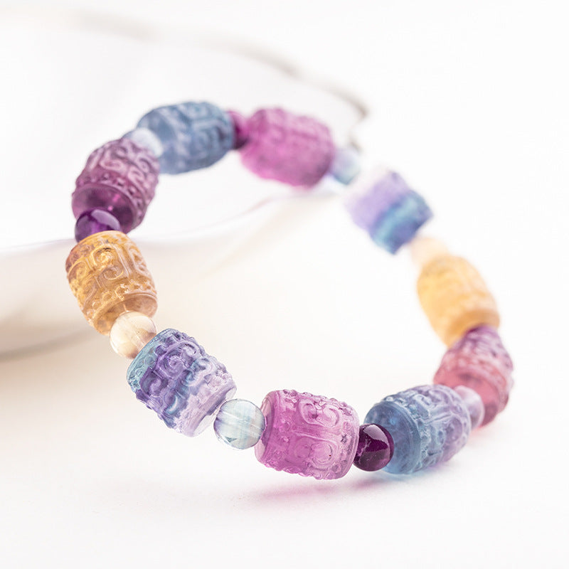 Candy color carved pattern bracelet healing natural crystal stone colorful fluorite bracelet