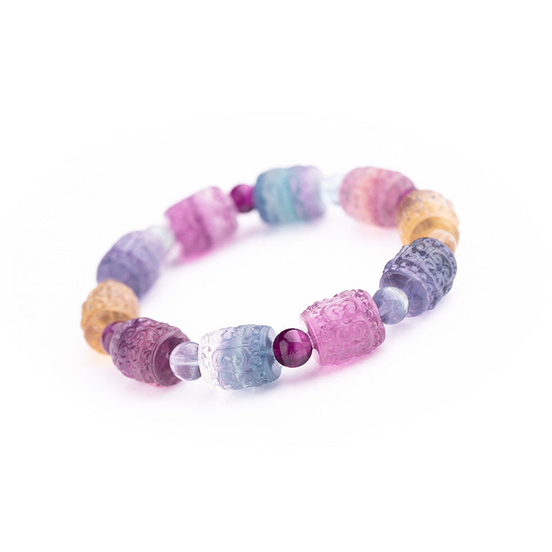 Candy color carved pattern bracelet healing natural crystal stone colorful fluorite bracelet