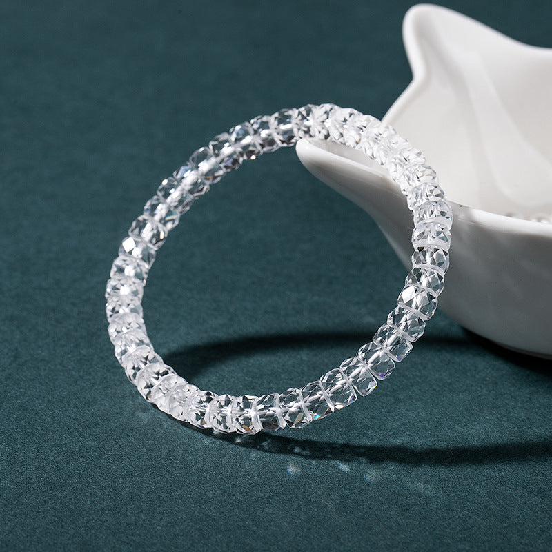 Natural White Crystal Precision-Cut Abacus Bead Bracelet - Unisex Design