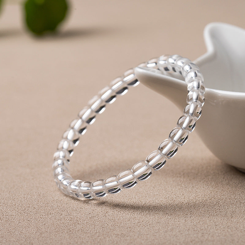 Natural White Crystal Precision-Cut Abacus Bead Bracelet - Unisex Design