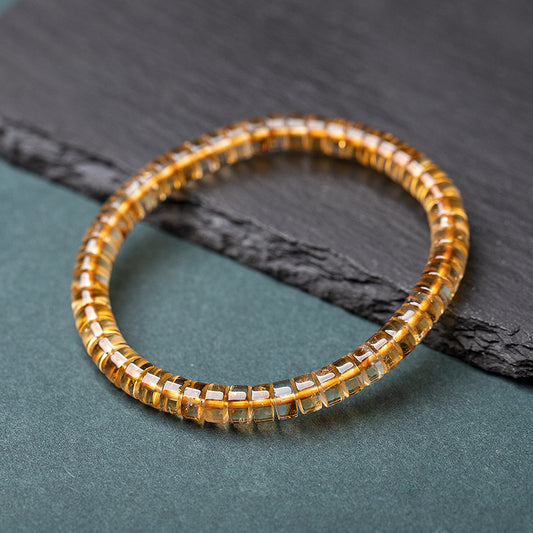Natural Citrine Bracelet - Precision Cut Six-Sided Bead Bracelet