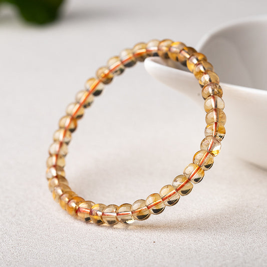 Natural Citrine Bracelet - Precision Cut Six-Sided Bead Bracelet