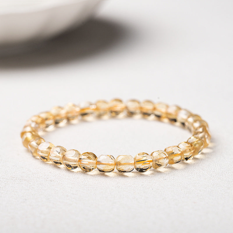 Natural Citrine Bracelet - Precision Cut Six-Sided Bead Bracelet