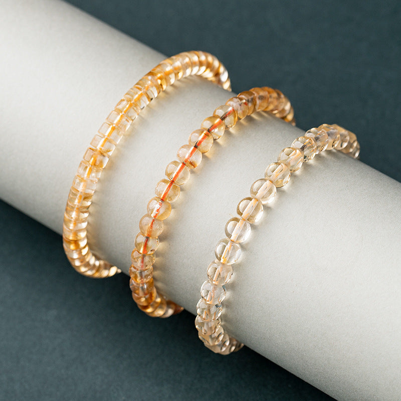 Natural Citrine Bracelet - Precision Cut Six-Sided Bead Bracelet