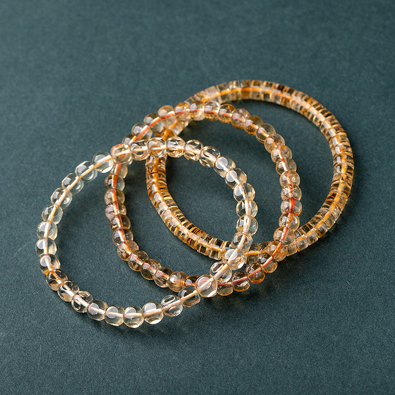 Natural Citrine Bracelet - Precision Cut Six-Sided Bead Bracelet