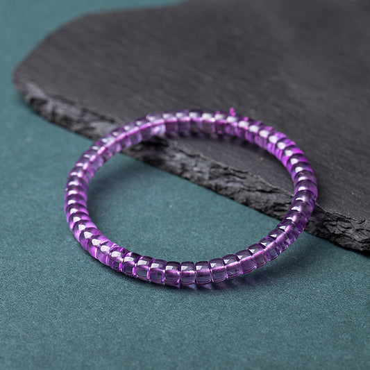 Natural Uruguayan Amethyst Bracelet - 5-7mm Purple Single-Strand Beaded Bracelet