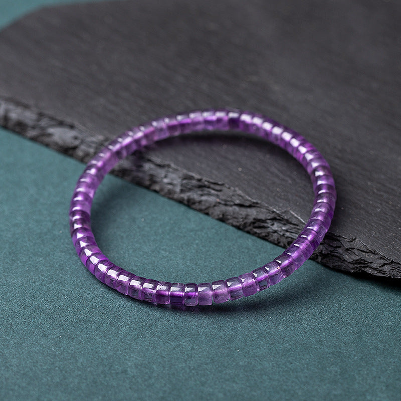 Natural Uruguayan Amethyst Bracelet - 5-7mm Purple Single-Strand Beaded Bracelet