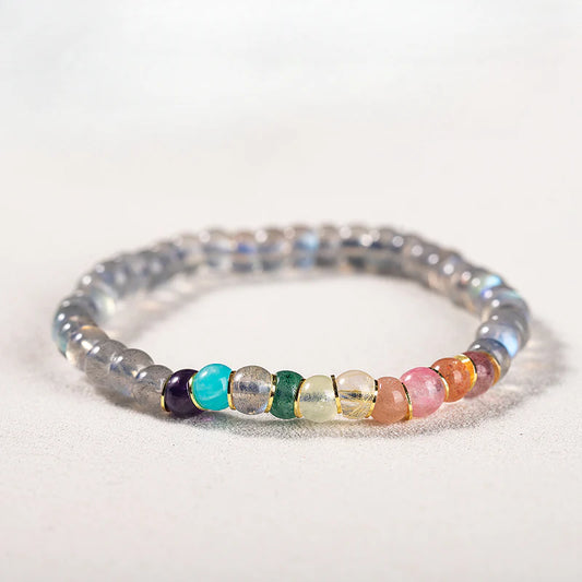 Natural Gray Moonstone Straight-cut Bracelet, Bucket Bead Diagonal-cut Bracelet for Women