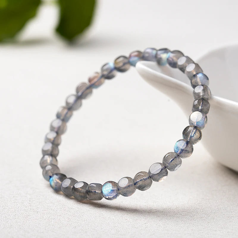Natural Gray Moonstone Straight-cut Bracelet, Bucket Bead Diagonal-cut Bracelet for Women