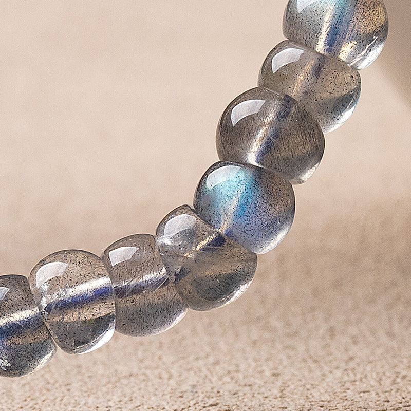 Natural Gray Moonstone Straight-cut Bracelet, Bucket Bead Diagonal-cut Bracelet for Women