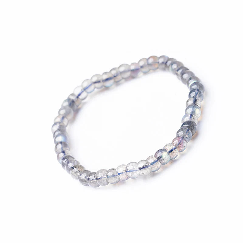 Natural Gray Moonstone Straight-cut Bracelet, Bucket Bead Diagonal-cut Bracelet for Women