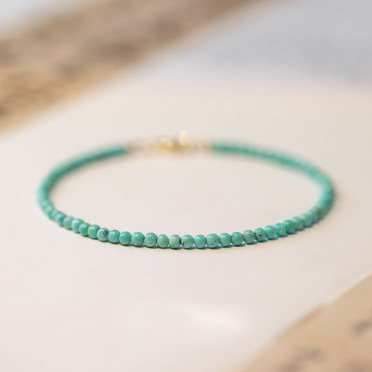 Natural ultra-fine turquoise green bracelet female cultural play hand string round beads summer girl gift