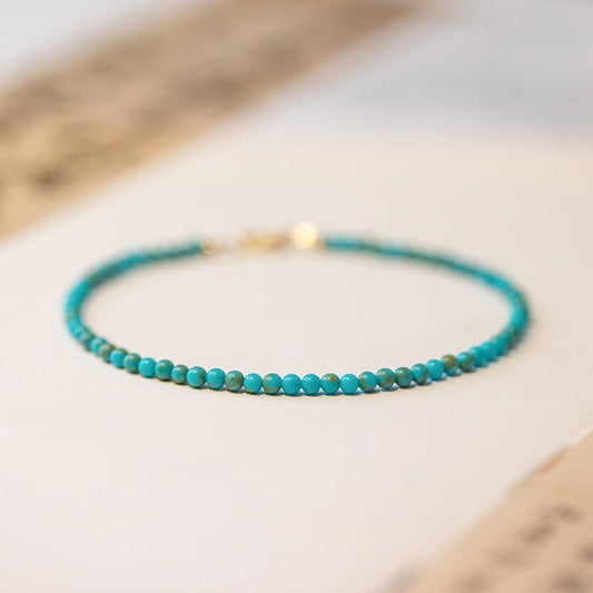 Natural ultra-fine turquoise green bracelet female cultural play hand string round beads summer girl gift