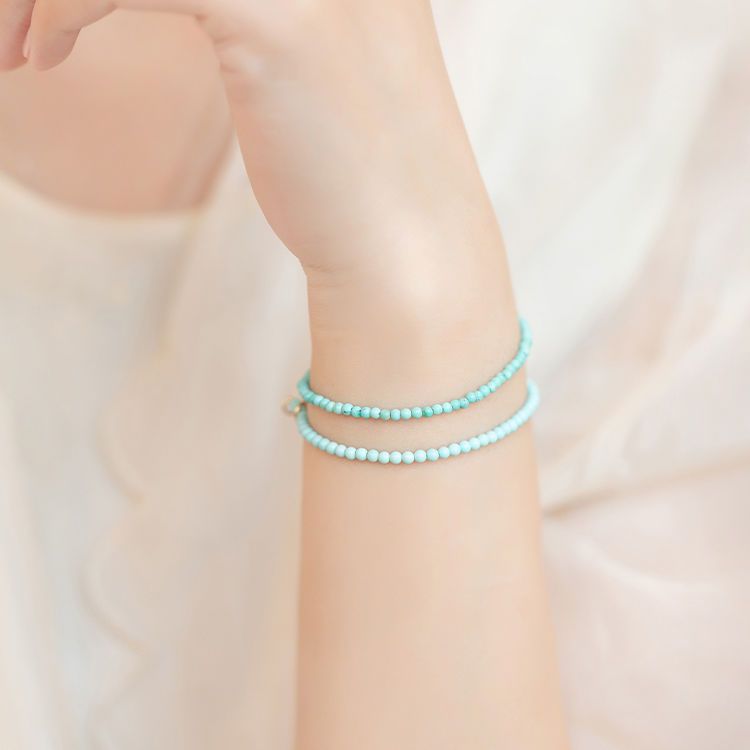 Natural ultra-fine turquoise green bracelet female cultural play hand string round beads summer girl gift