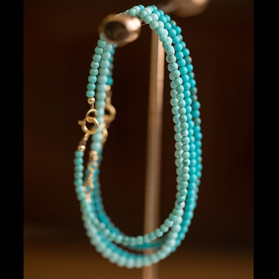 Natural ultra-fine turquoise green bracelet female cultural play hand string round beads summer girl gift