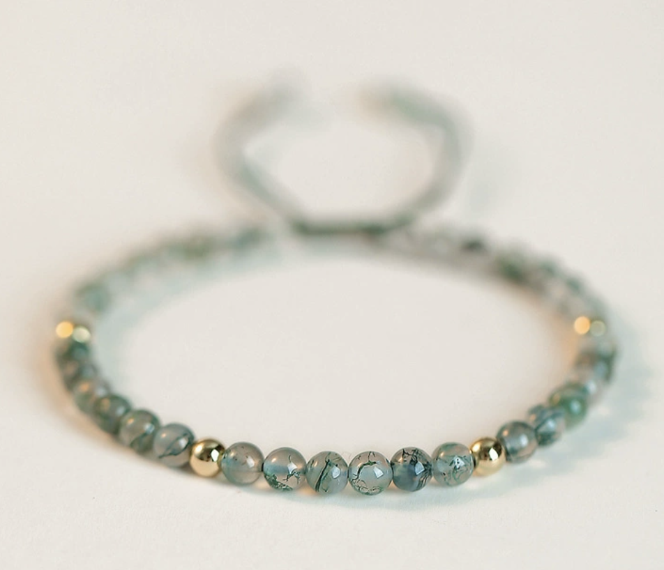 Green water grass agate bracelet women's crystal jewelry transfer beads hand-woven bracelet