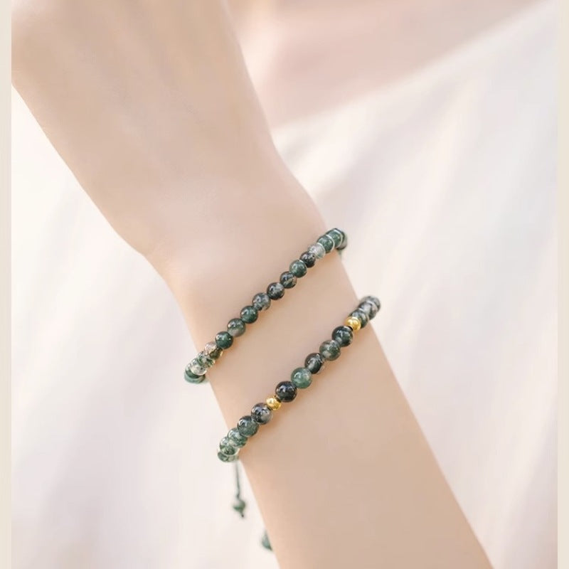 Green water grass agate bracelet women's crystal jewelry transfer beads hand-woven bracelet