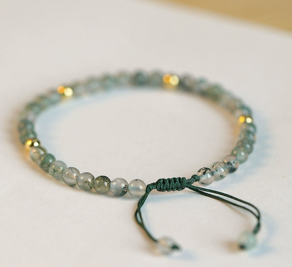 Green water grass agate bracelet women's crystal jewelry transfer beads hand-woven bracelet