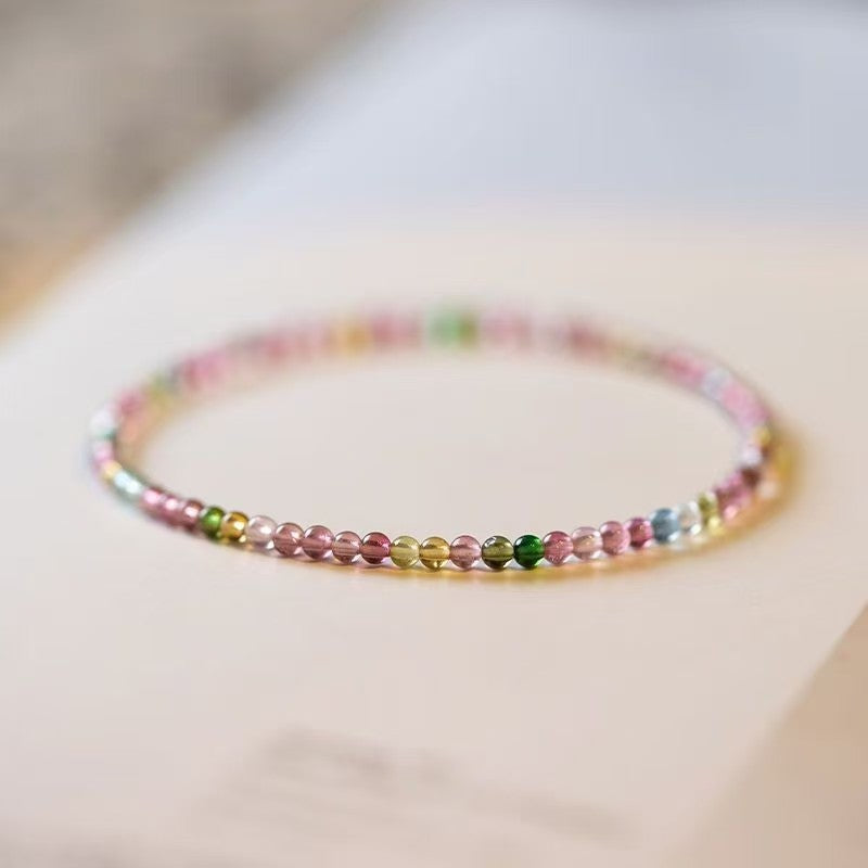 Rainbow Tourmaline Bracelet Beaded Gradient Bracelet