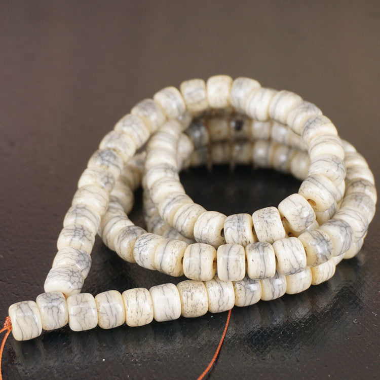 Yak bone old weathered Tibetan barrel bead bracelet with 108 beads