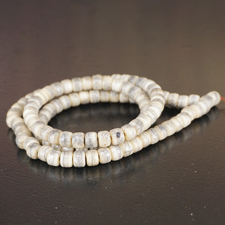 Yak bone old weathered Tibetan barrel bead bracelet with 108 beads