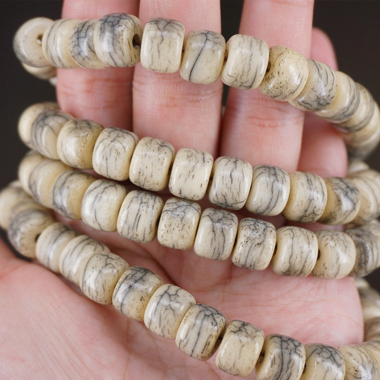 Yak bone old weathered Tibetan barrel bead bracelet with 108 beads
