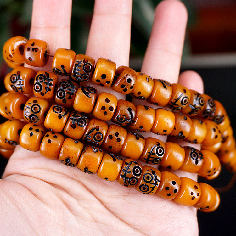 Yak bone cute skull barrel bead shape oily 108 beads long string bracelet pendant(Multiple options available)