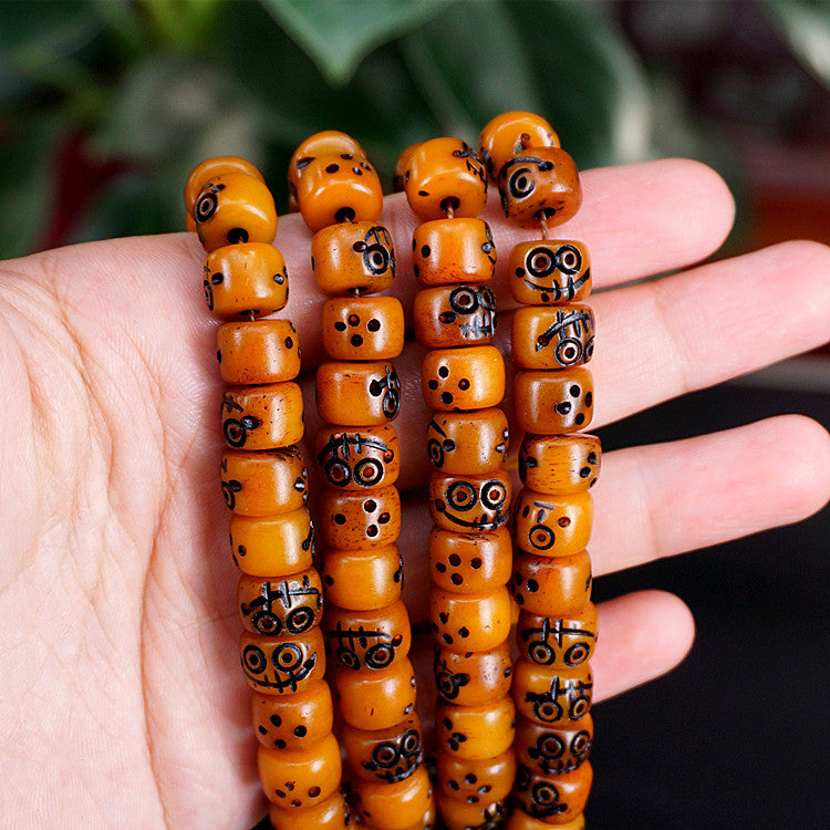 Yak bone cute skull barrel bead shape oily 108 beads long string bracelet pendant(Multiple options available)