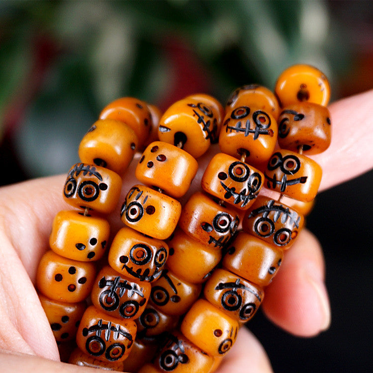 Yak bone cute skull barrel bead shape oily 108 beads long string bracelet pendant(Multiple options available)