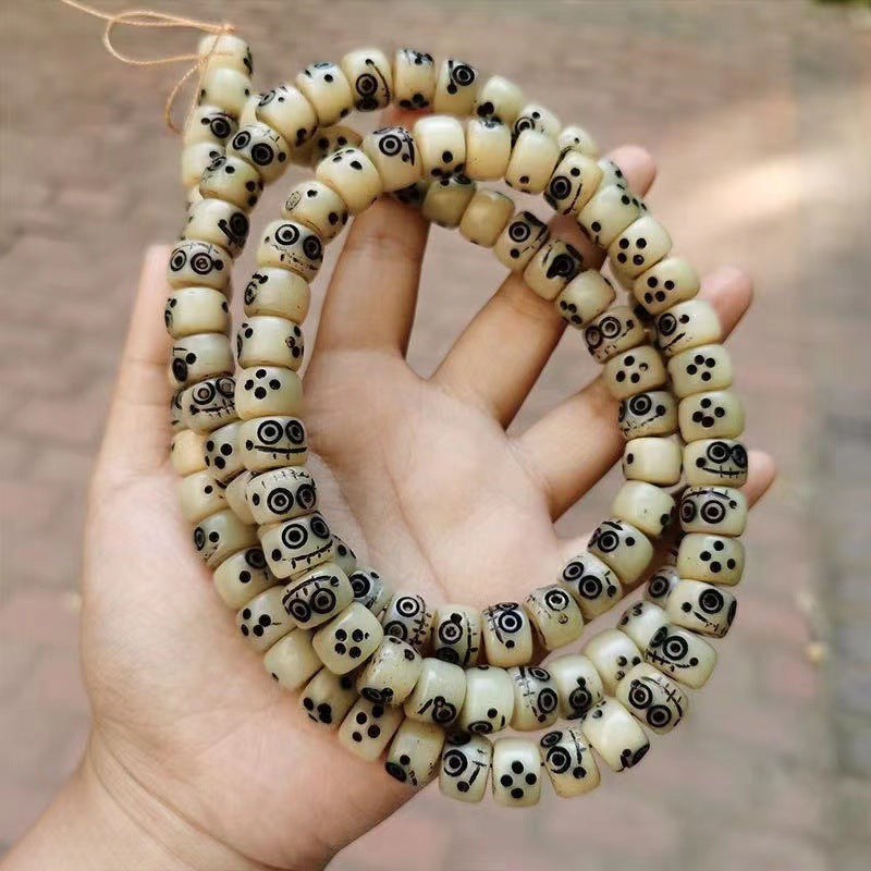 Yak bone cute skull barrel bead shape oily 108 beads long string bracelet pendant(Multiple options available)