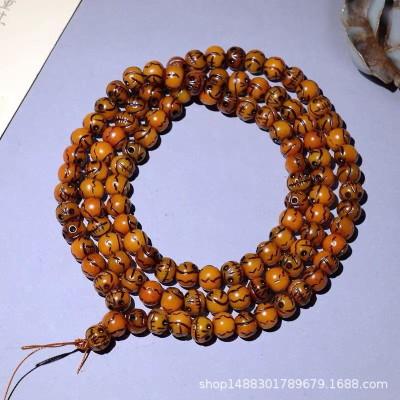 Yak bone cute skull barrel bead shape oily 108 beads long string bracelet pendant(Multiple options available)