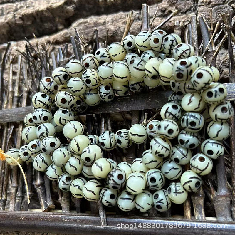 Yak bone cute skull barrel bead shape oily 108 beads long string bracelet pendant(Multiple options available)