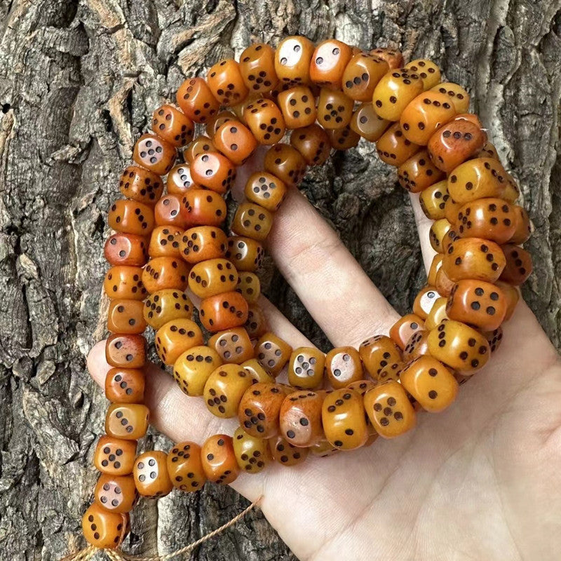 Tibetan carved ox bone dice Buddhist beads bracelet with 108 beads