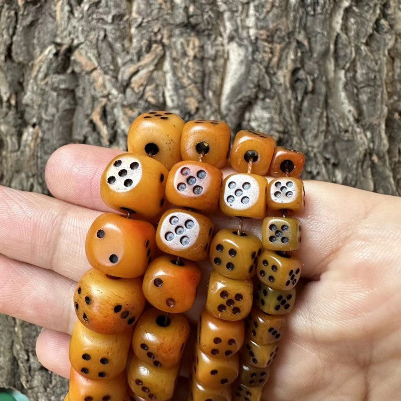 Tibetan carved ox bone dice Buddhist beads bracelet with 108 beads