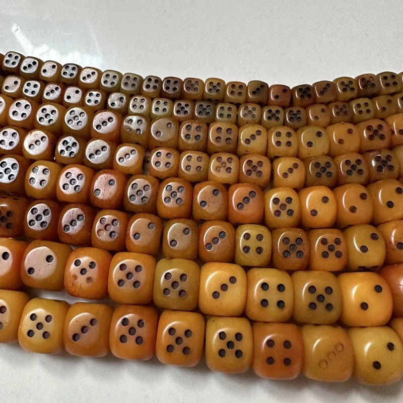 Tibetan carved ox bone dice Buddhist beads bracelet with 108 beads