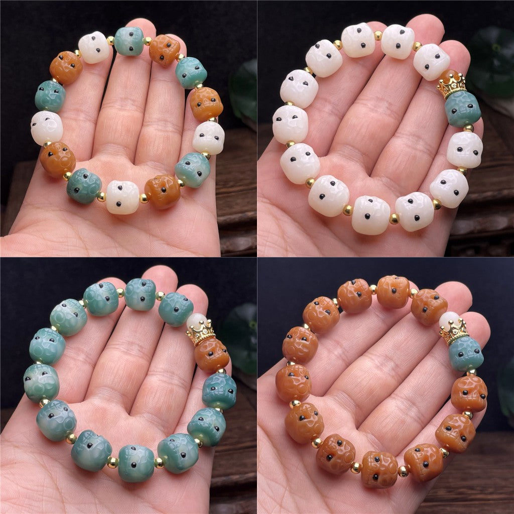 Cute white jade bodhi root bracelet for men and women